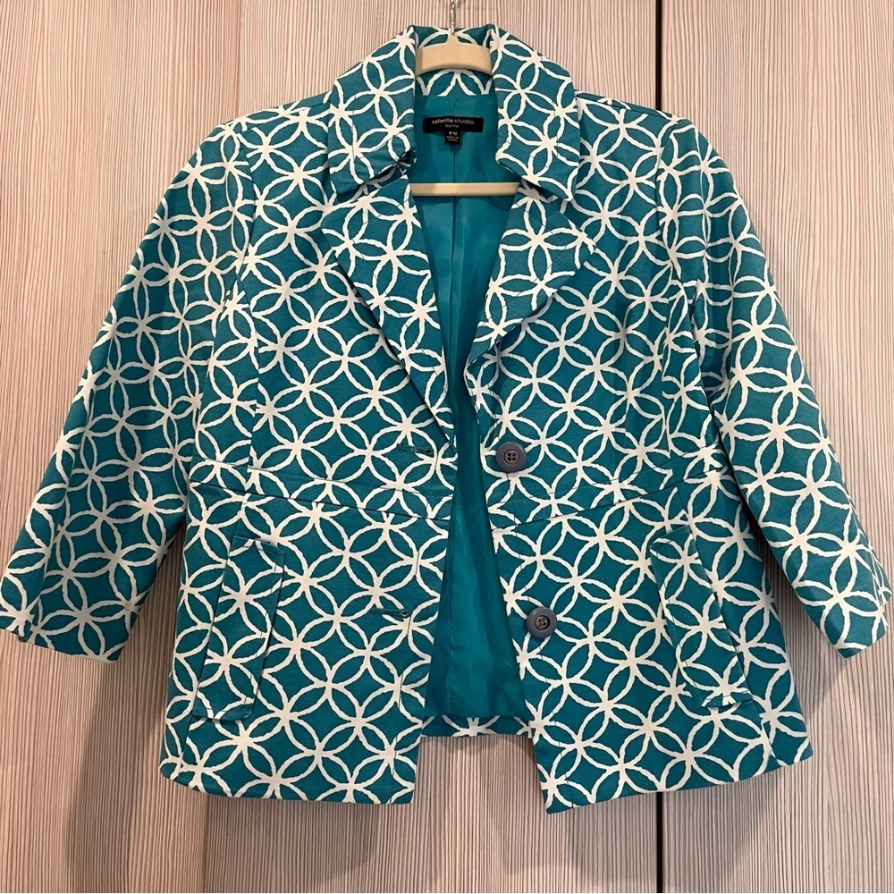 SPRING SALE‎ Rafaella Teal Geometric Single-Breasted Blazer Petite Small (SP)